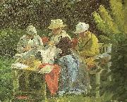 Laurits Tuxen kunstnerens anden hustru med nina og yvonne i haven pa skagen oil painting on canvas